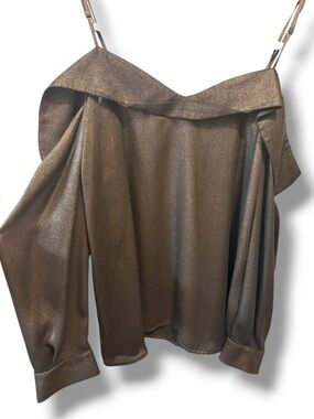 Free Press Women’s Metallic Shimmer Bronze Cold-Shoulder Satin Blouse Top